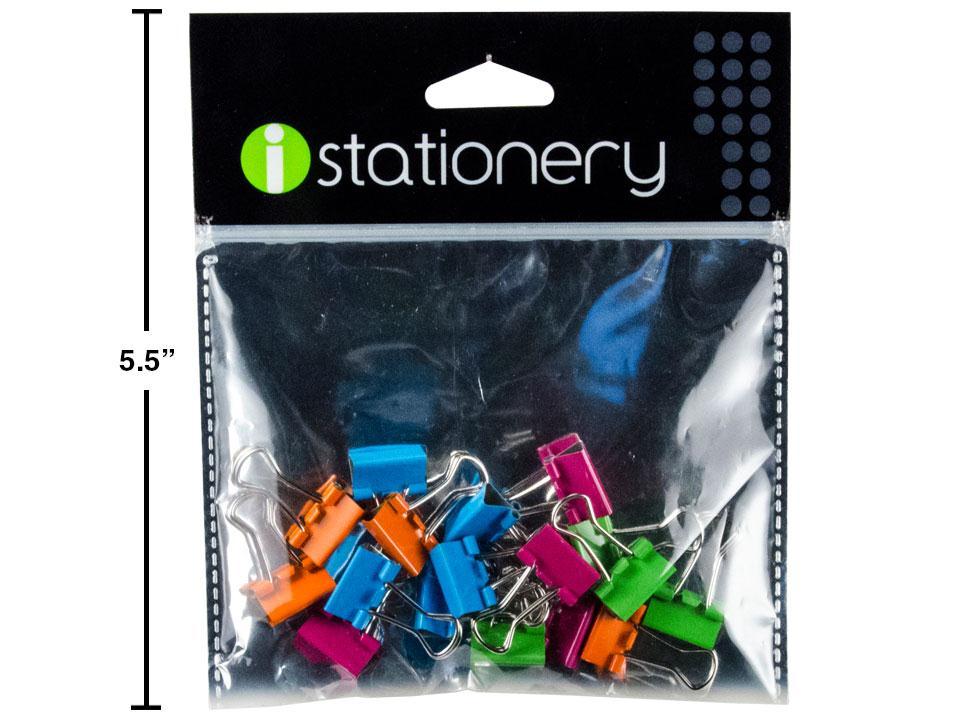 iStationery, 18-Pc Binder Clips, 15mm, 4  Assorted Colours, zip bag
