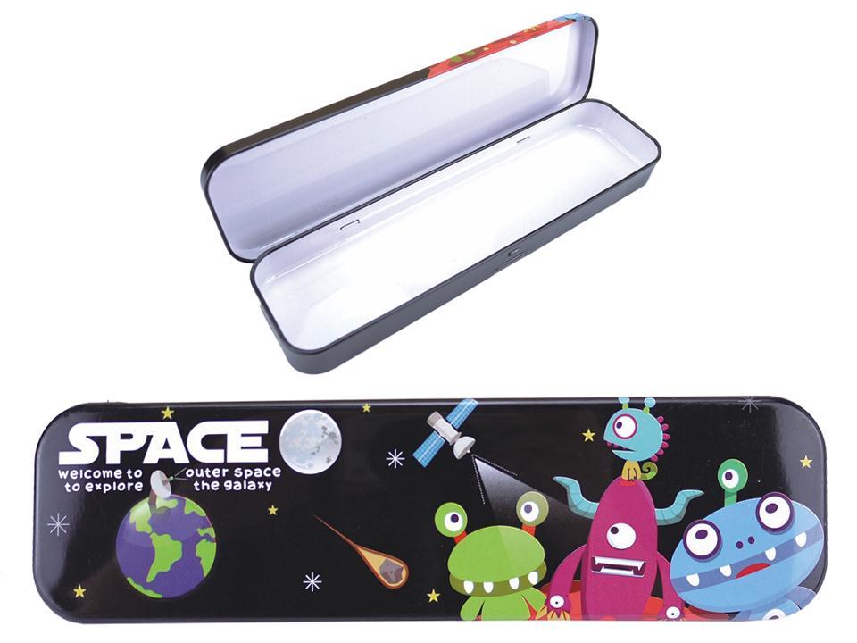 Space, Tin Pencil Case, label