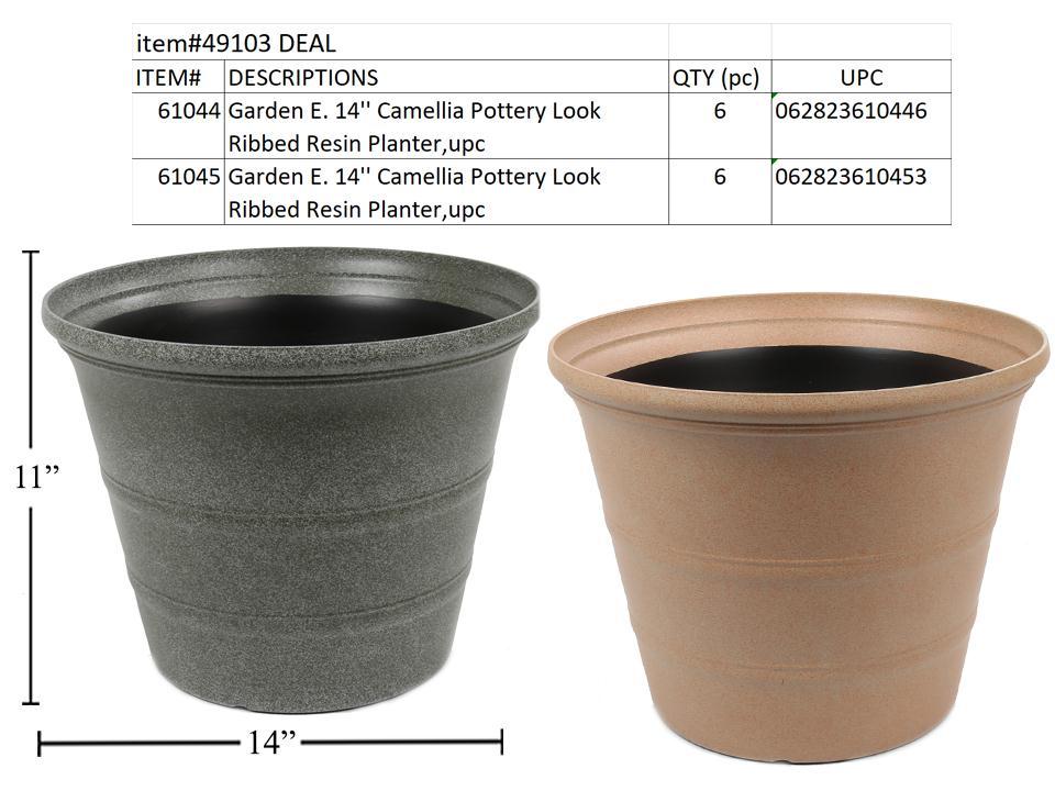 Garden E. 12pcs Camellia Pottery Look Ribbed Resin Planter