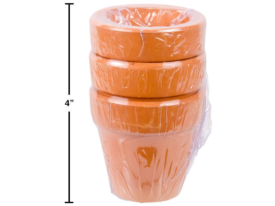 Garden E. 2.5" H 3pk Terracotta Pots, shrink wrapped with label