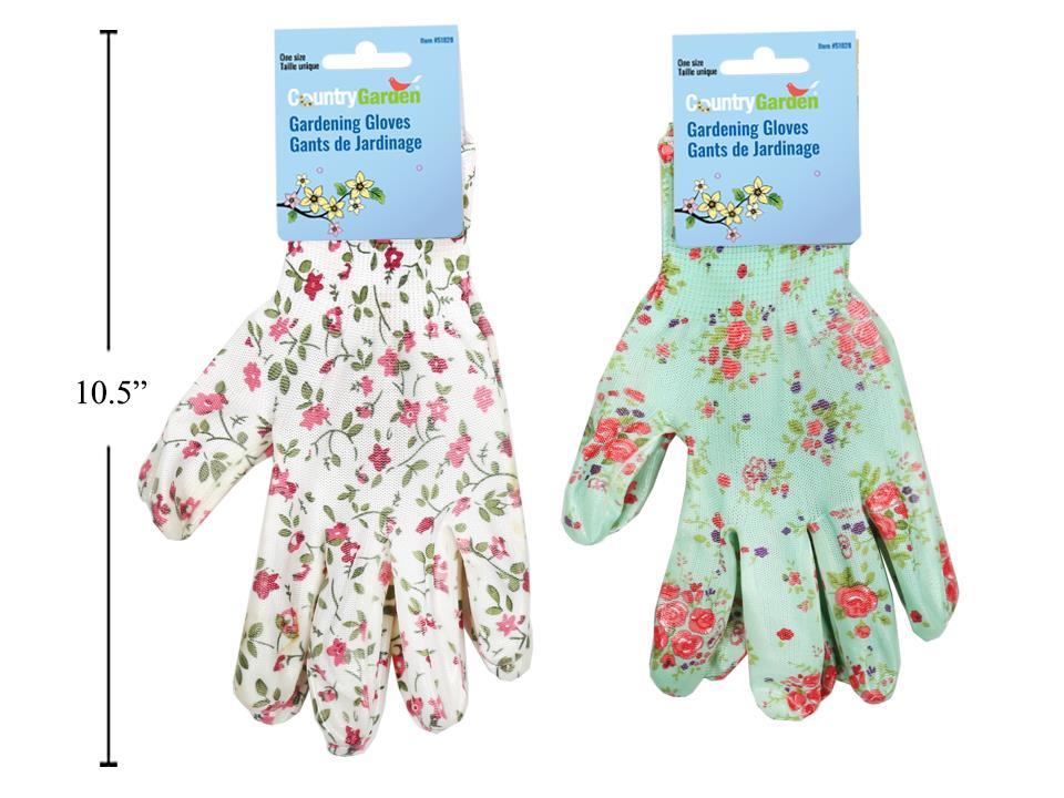 Ladies Floral Print Garden Gloves, Transparent Nitrile On Palm