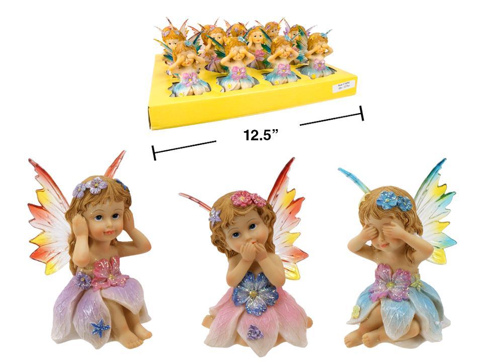 4"H Fairy on Rock, 3asst. Styles 12/display, polyresin