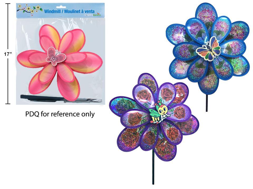 15"Dia.x35.5"H Flower Double Windmill, 2 cols., polybag w/header