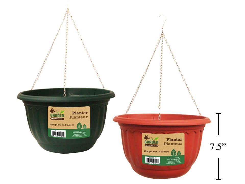 Garden E. 12" Hanging Plastic Round Planter w/Chain, 12"x7.5"H