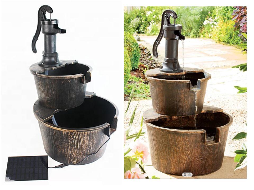 Garden E. 2-Tier Barrel Water Fountain, 16.4"x27.6"