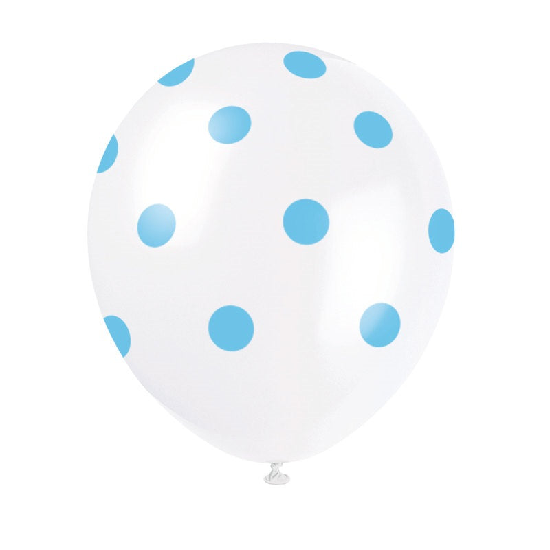 Latex Balloons 6ct - Powder Blue Dots