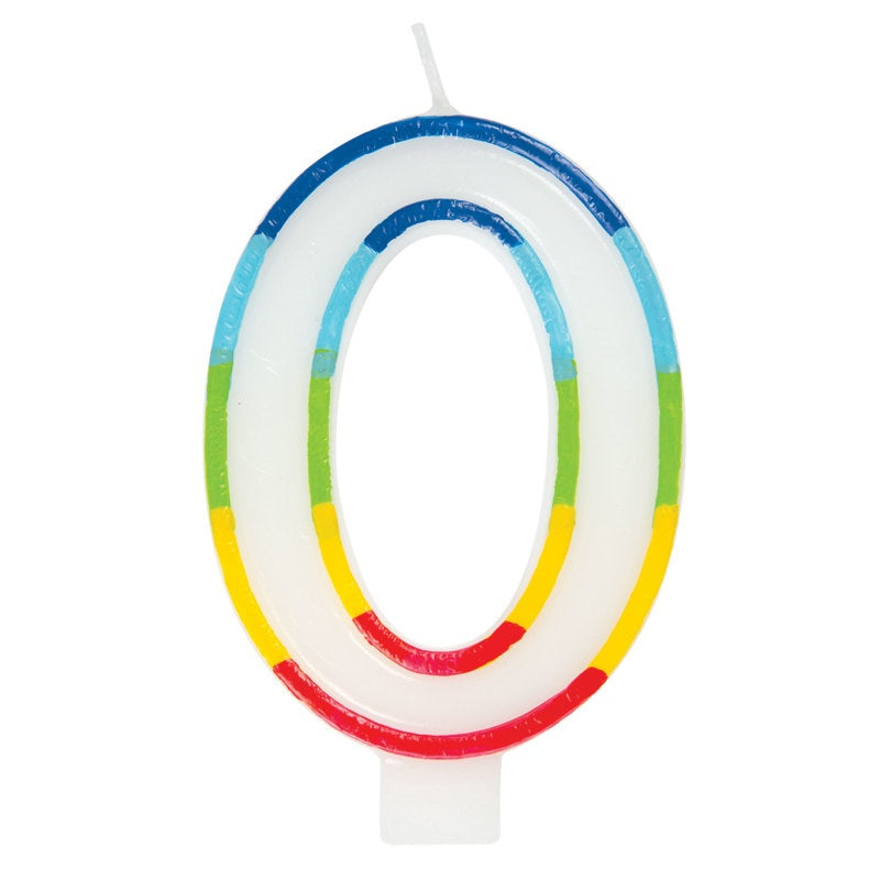 Number 0 Birthday Candle with Rainbow Border