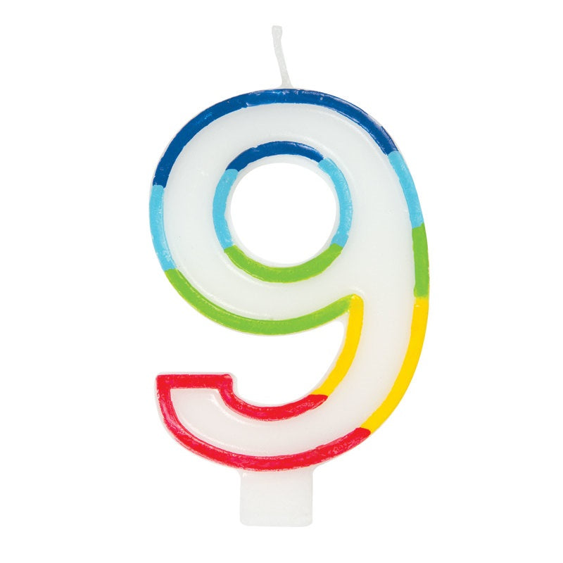 Number 9 Birthday Candle with Rainbow Border