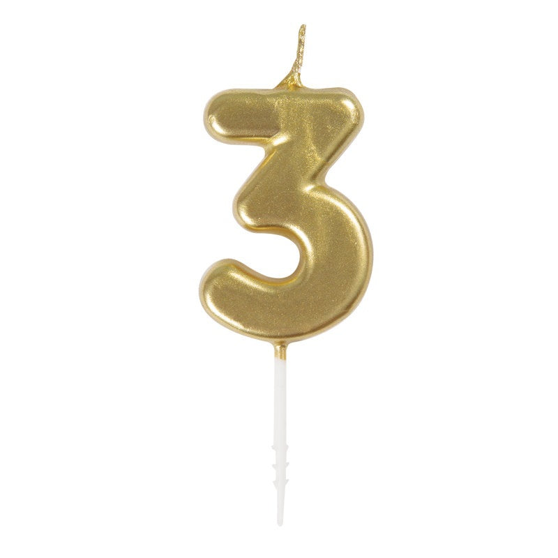 Mini Metallic Gold Number 3 Birthday Pick Candle