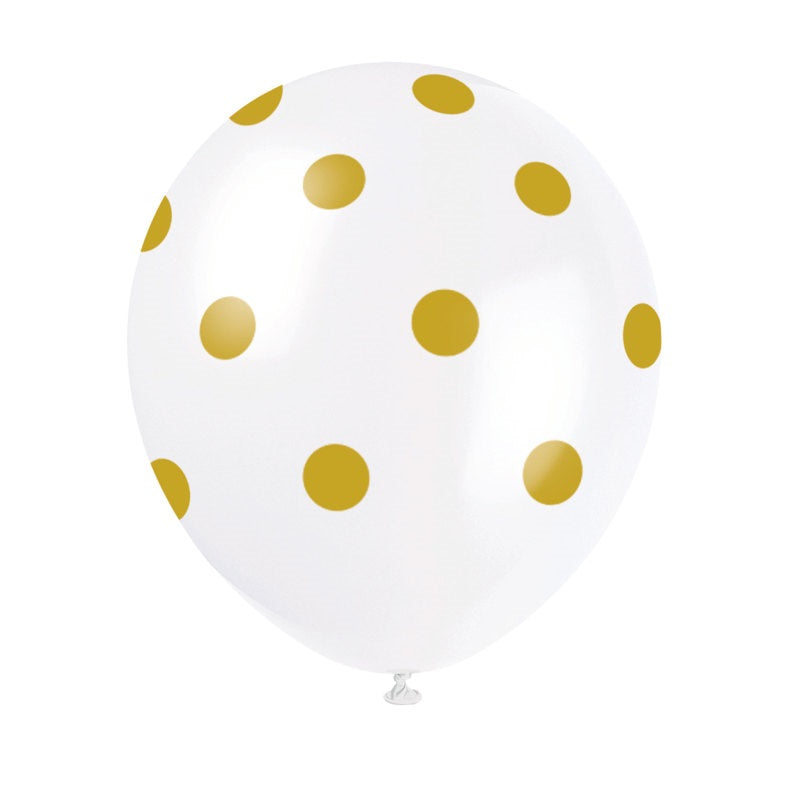 Latex Balloons 6ct - Gold Dots