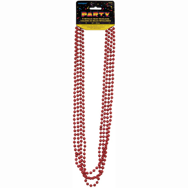 32-Count Red Metallic Bead Necklaces