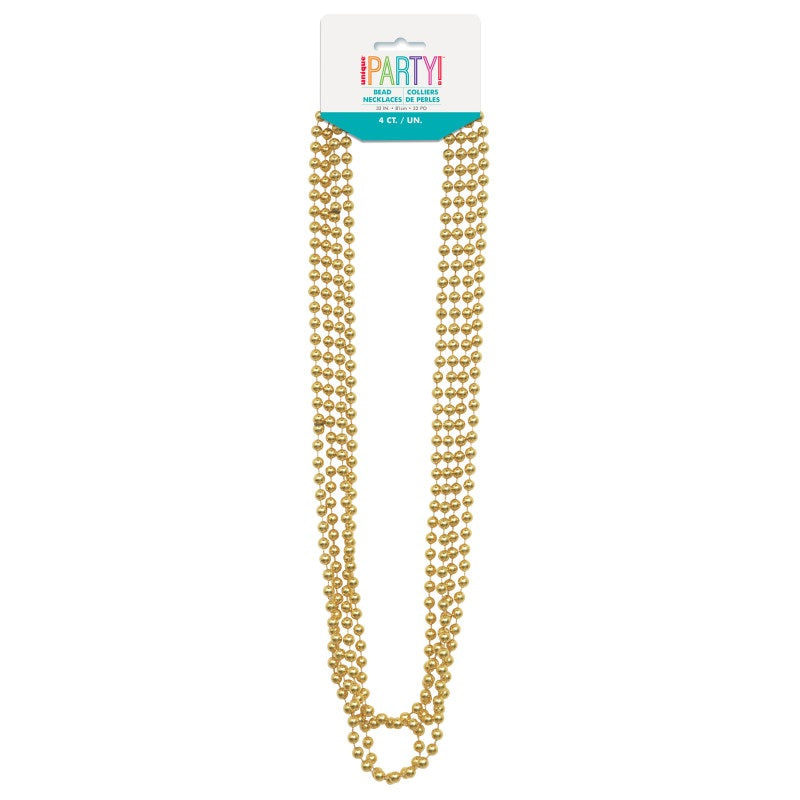 32" Gold Metallic Bead Necklaces, 4 Count