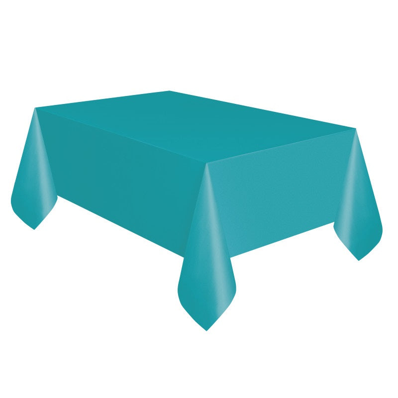 Caribbean Teal Solid Rectangular Plastic Table Cover, 54 x 108 Inches