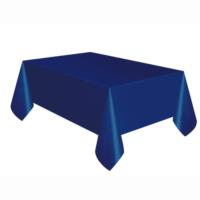 True Navy Blue Rectangular Plastic Table Cover, 54 x 108"