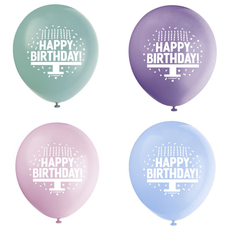Pastel Birthday Cake 12 Latex Balloons  8ct"