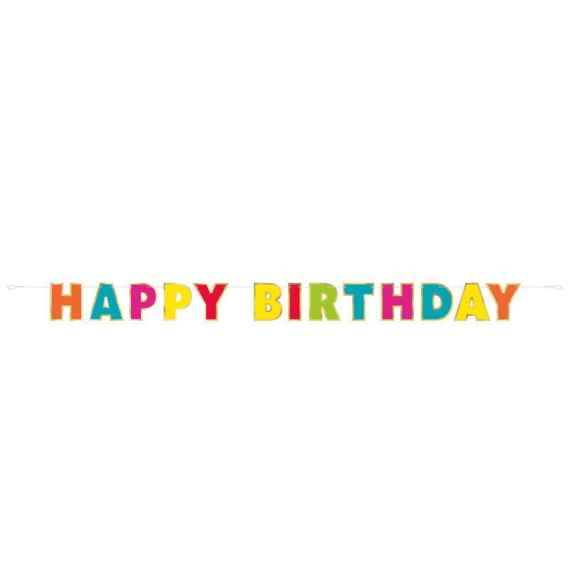 Gold Foil and Rainbow Happy Birthday Banner, 7.25 ft