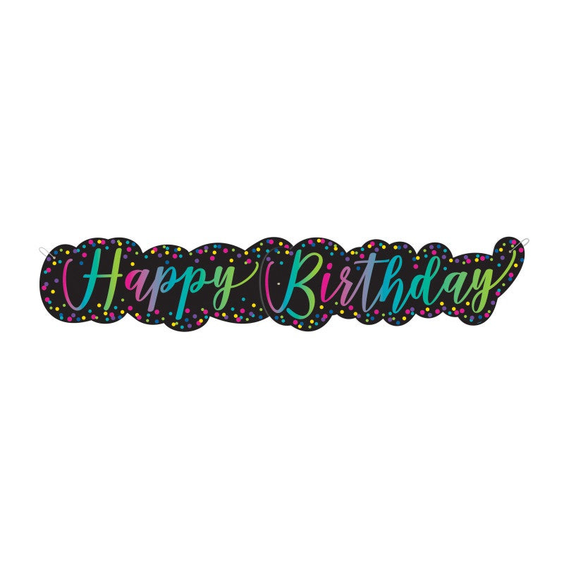 Neon Script Happy Birthday Giant Jointed Banner  4.5 ft