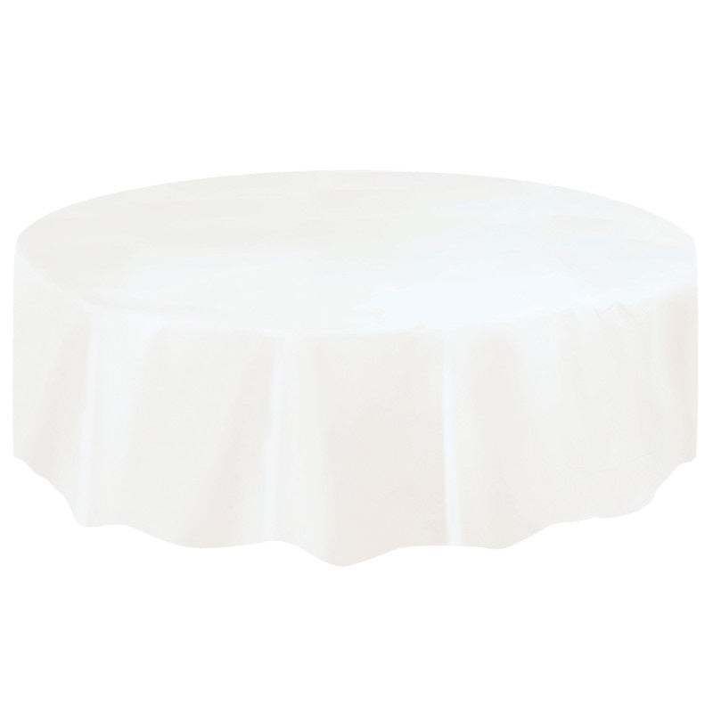 Solid White Round Plastic Table Cover, 84" Diameter, 0.84" Thickness