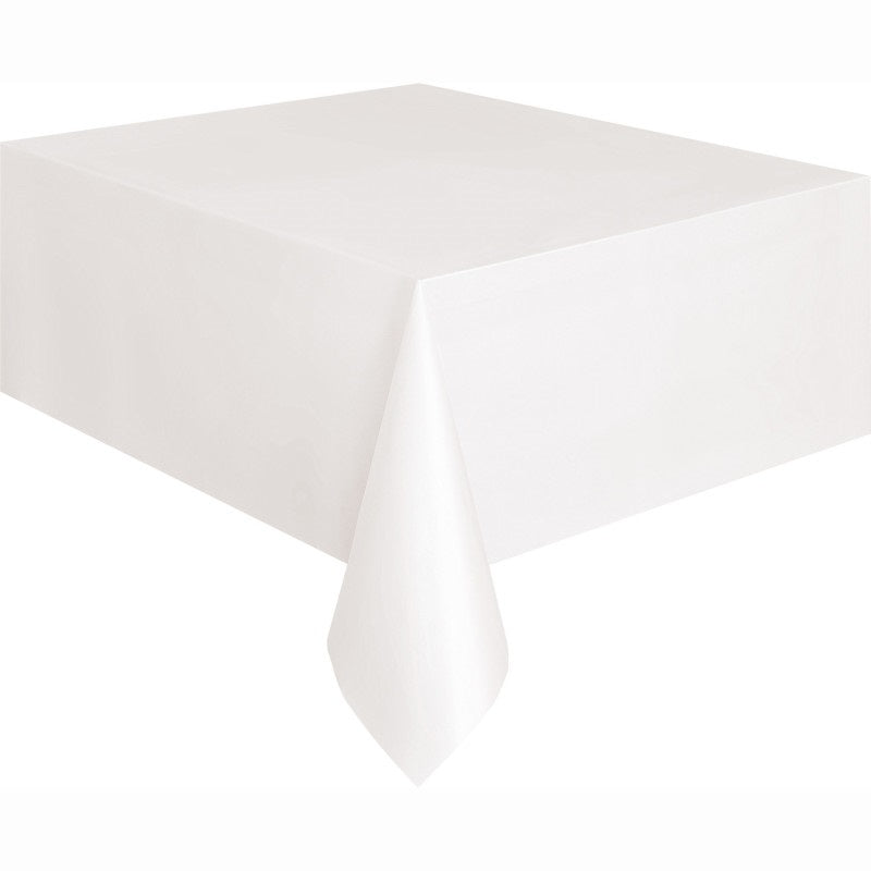 White Solid Rectangular Plastic Table Cover  54 x 108"