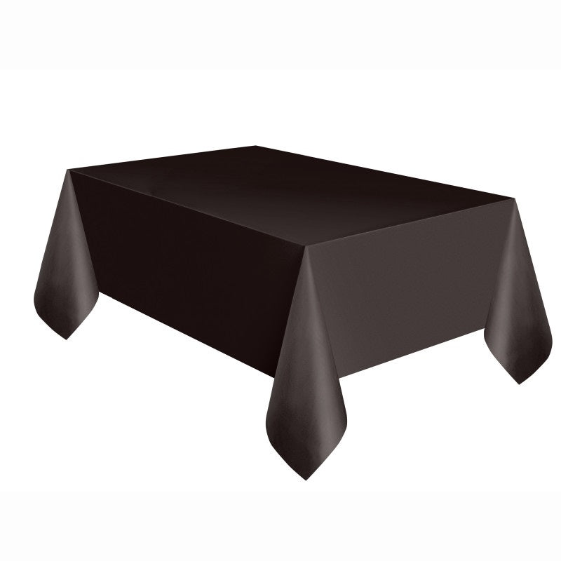 Black Rectangular Solid Plastic Table Cover, 54 x 108"