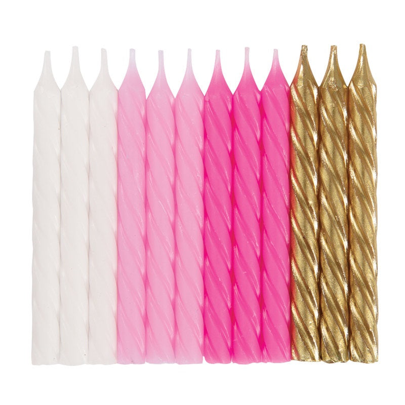 Pink  White & Gold Spiral Birthday Candles  24ct