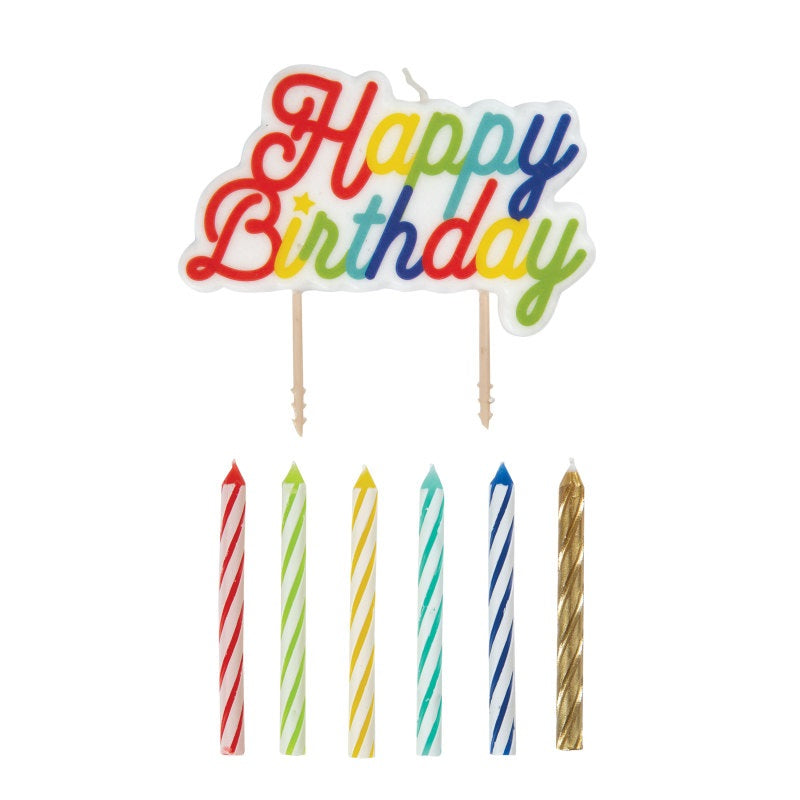 Multi Colored Birthday Candles and Large Happy Birthday" Pick Candle  13pc"