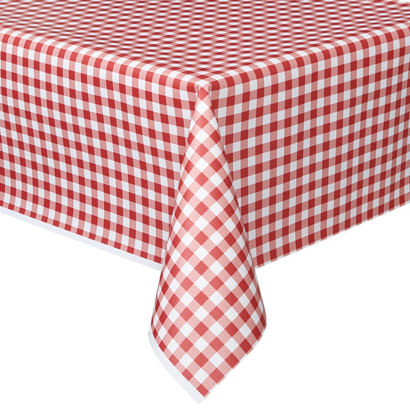 Red Gingham Rectangular Plastic Table Cover  54 x 108"