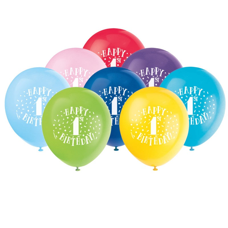 Joyful 1st Birthday 12-inch Latex Balloons, Pack of 8