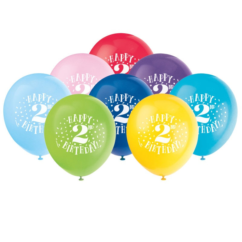 2nd Birthday Celebration Latex Balloons, Pack of 8