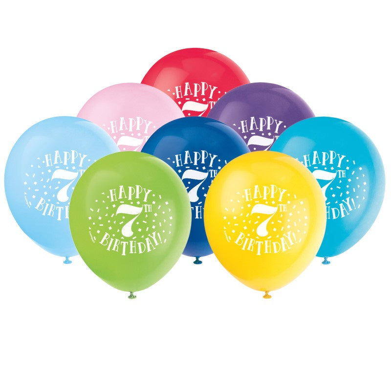 Fun Happy 7th Birthday 12 Latex Balloons  8ct"