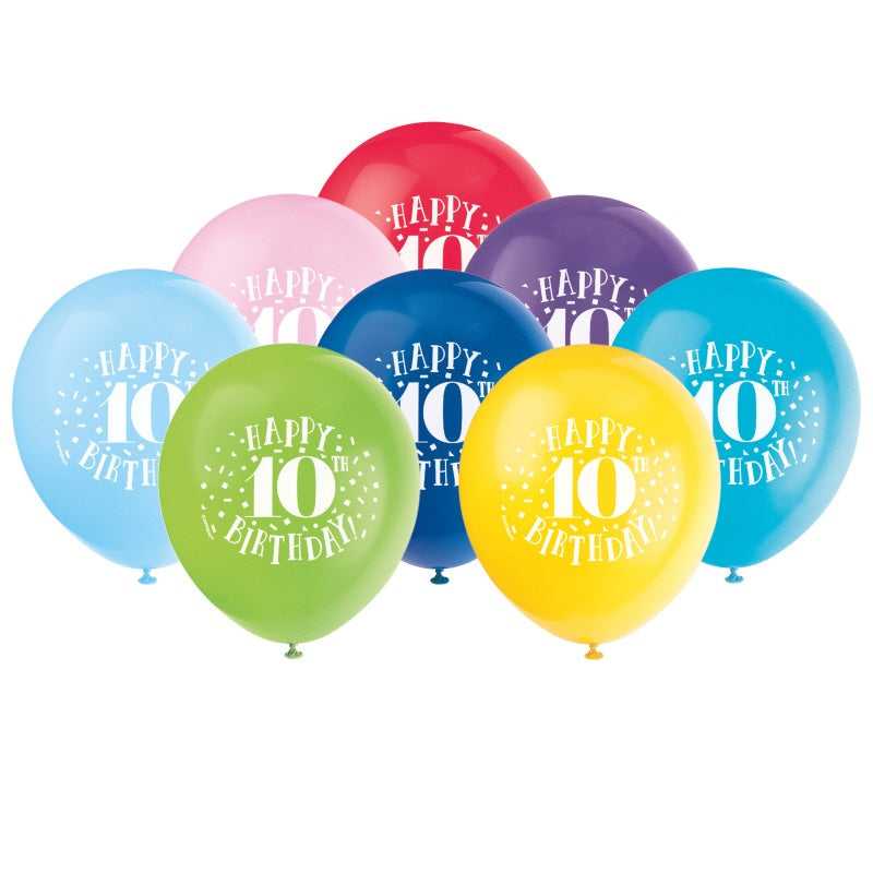Joyful 10th Birthday 12-inch Latex Balloons, Pack of 8