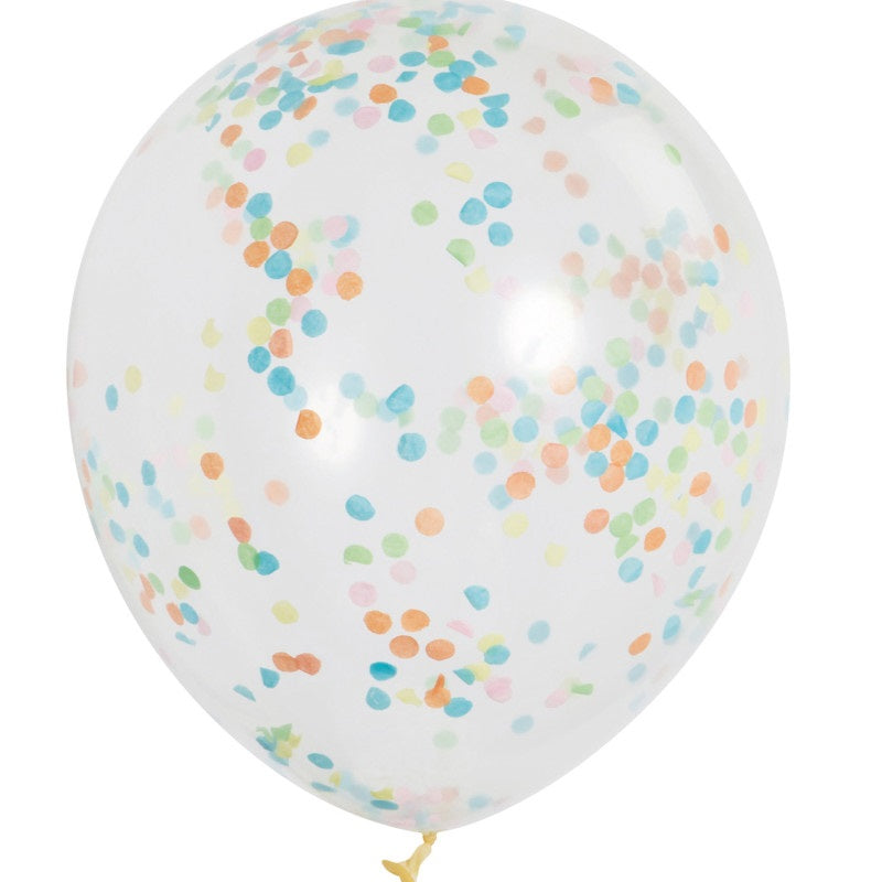 Pre-Filled Clear Latex Balloons with Multi-Colored Confetti, 12 Inch, 6 Count