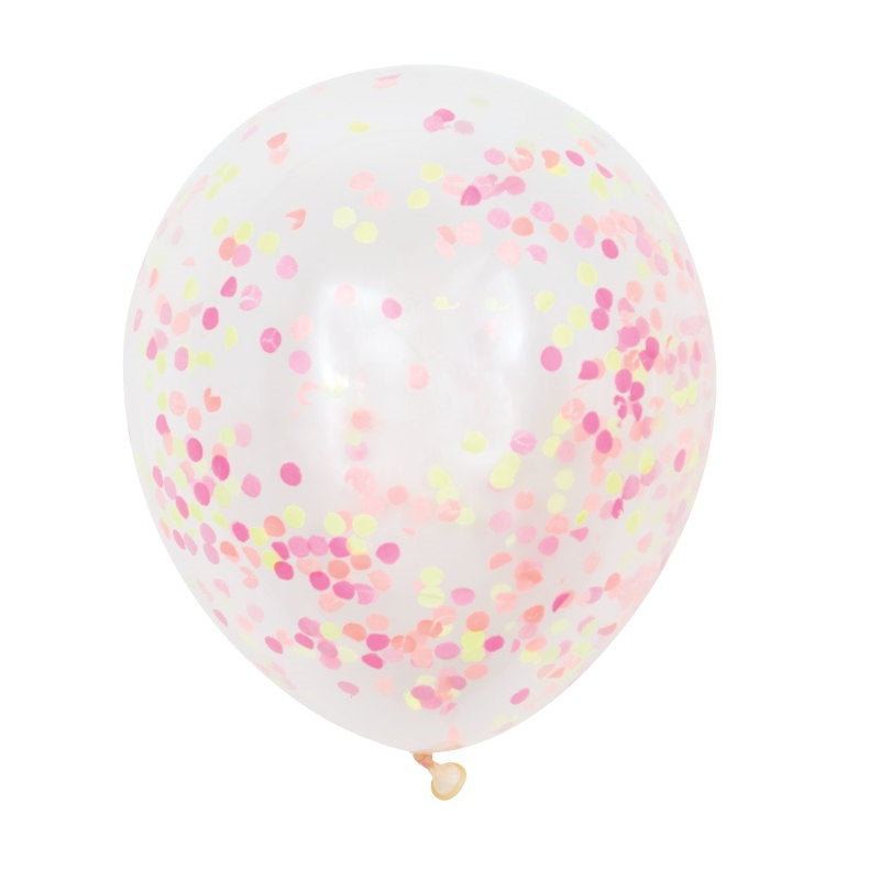 Pre-Filled Clear Latex Balloons with Neon Confetti, 12 Inch, 6 Count