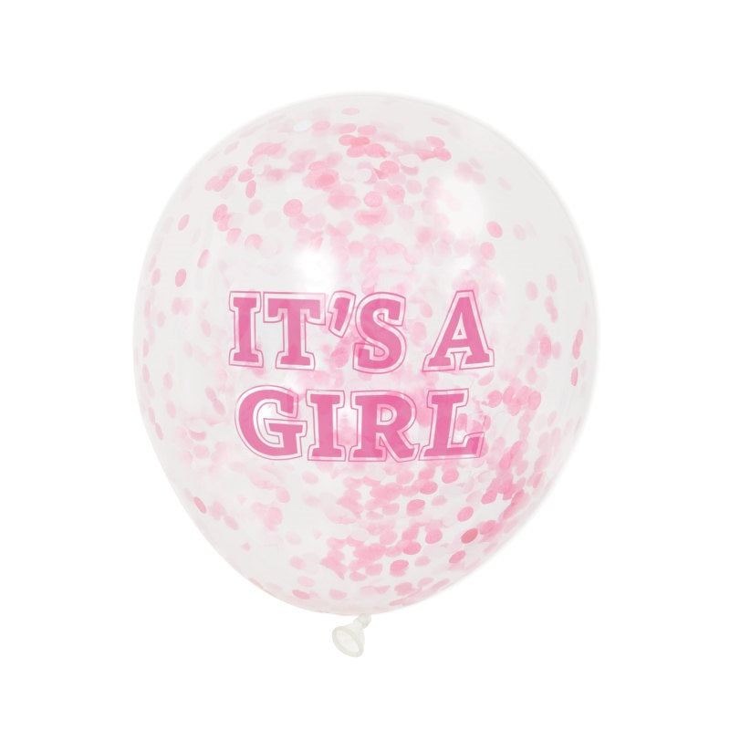 Girl's Clear Latex Balloons with Pink Confetti, 12", 6ct - Pre-Filled