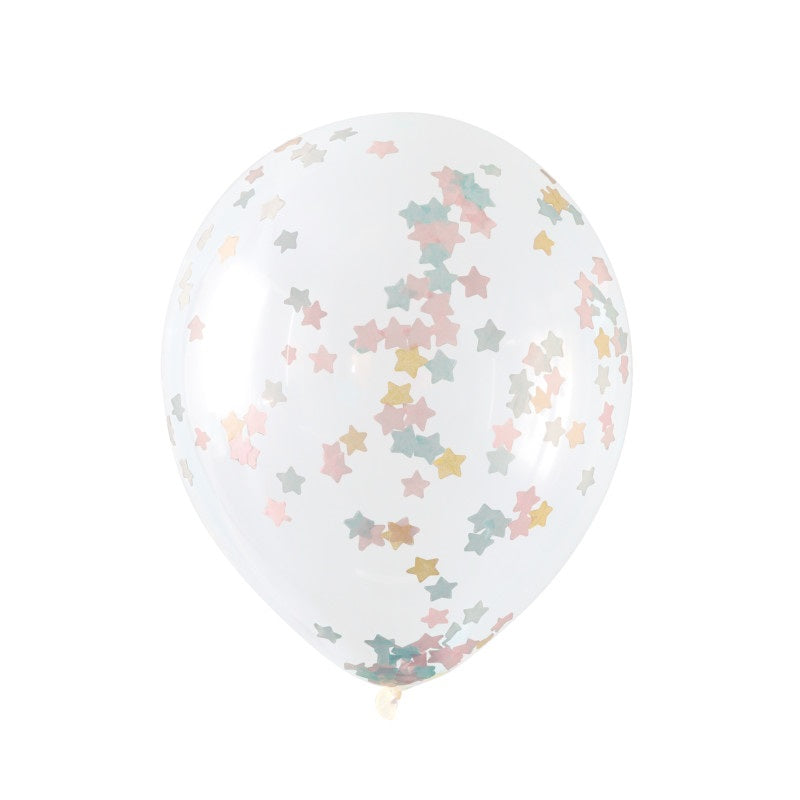 Clear Latex Balloons with Pink  Blue & Gold Star Confetti 16  5ct - Pre-Filled"