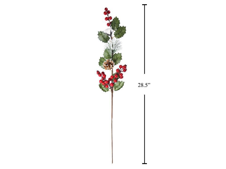 Deco N. 28.5" Xmas Spray w/Berries Pinecones & Cotton Balls, cht
