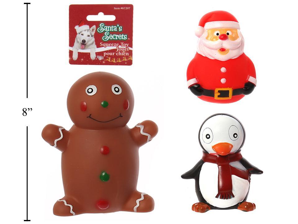 S.Secrets Xmas Character Vinyl Pet Squeaking Toy, 3asst., cht