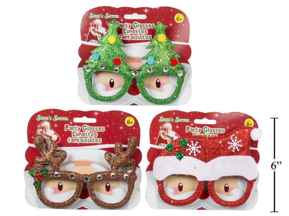 S.Secrets Xmas Novelty Glasses with Glitter, 3asst., t.o.c
