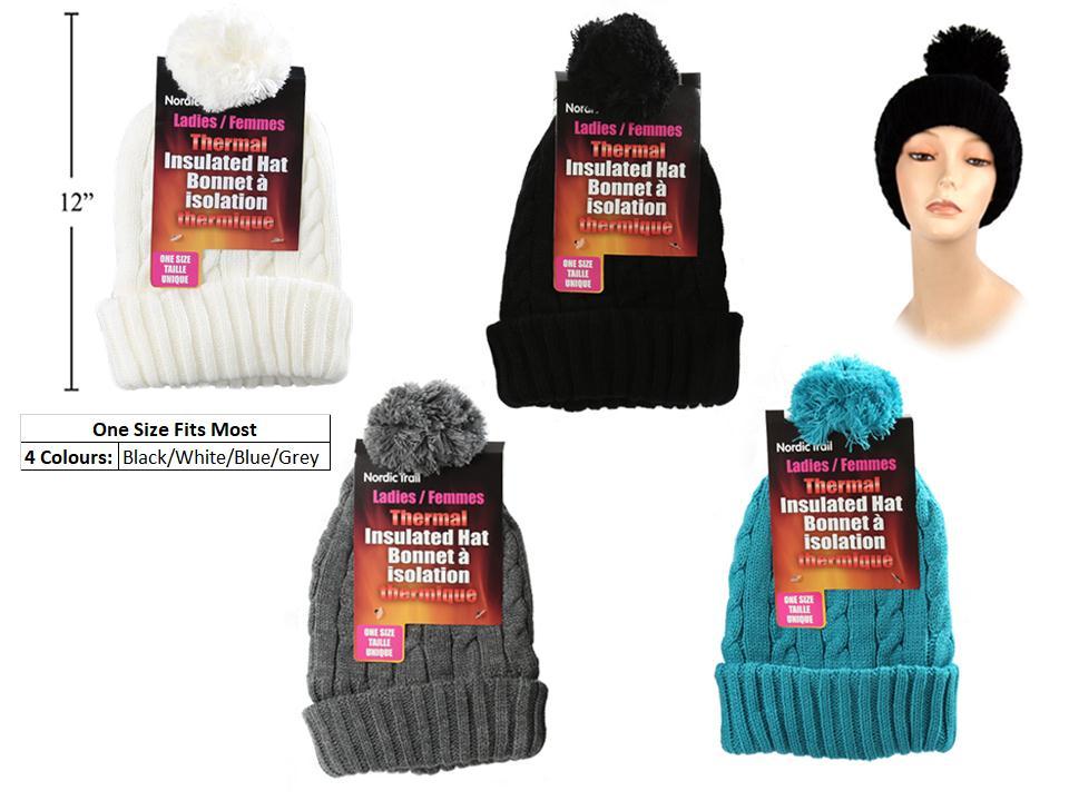 Nordic T. Ladie's Thermal Hat w/Pom Pom, One Size