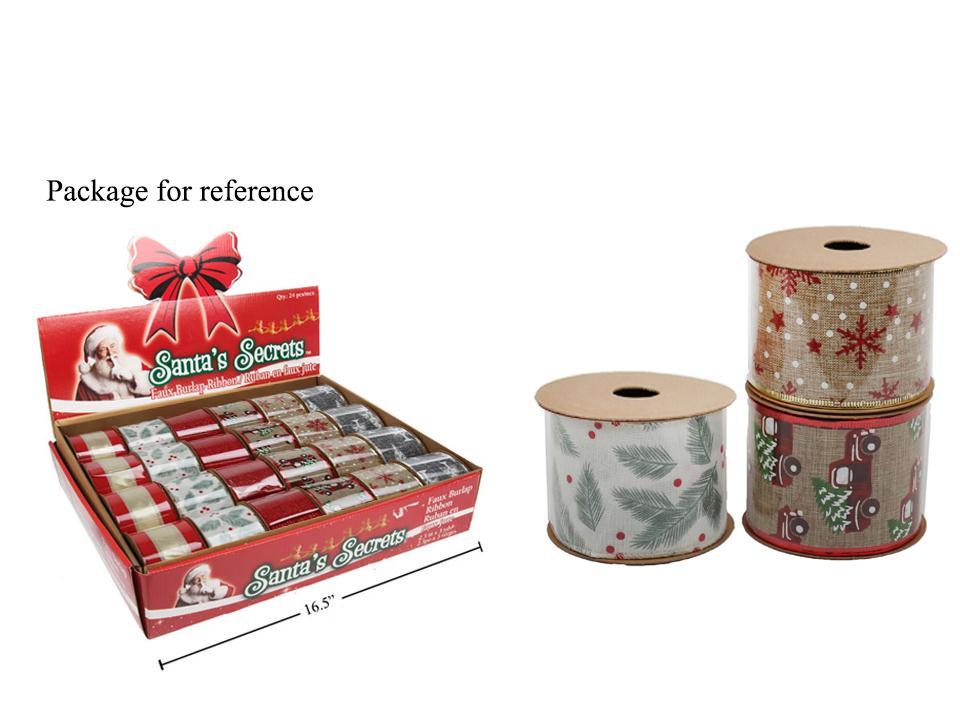 S.Secrets Deluxe Print Faux Burlap Wired Ribbon, 2.5"x3yds.,3/s,24/PDQ