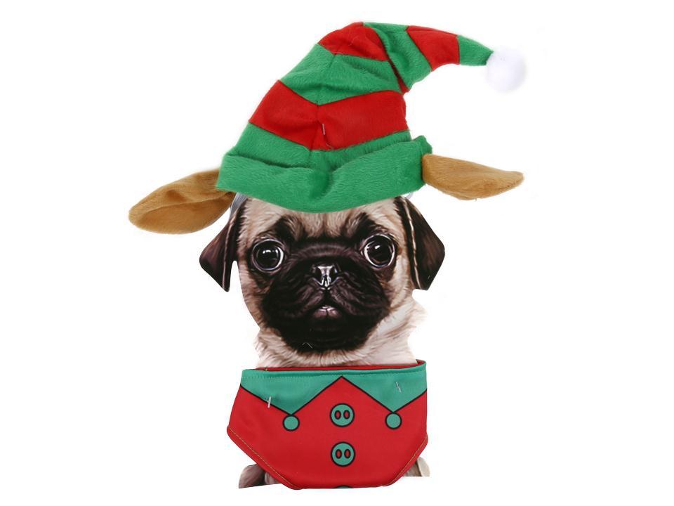 S.Secrets 2pcs Xmas Pet Elf Hat & Bandana Set, tie on card