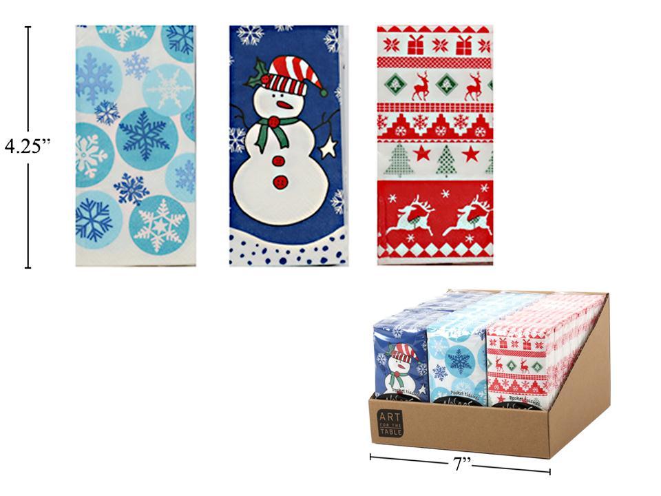 Xmas 10ct.x3ply 8.25"x8.25" Pocket Tissues