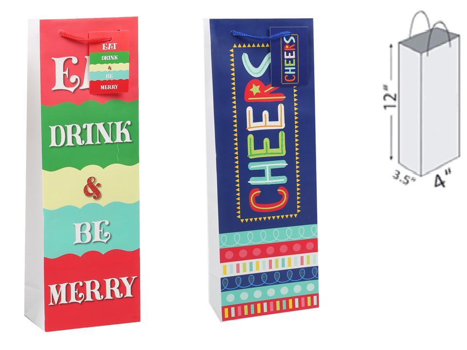 Paper T. Xmas Matte w/Glitter Bottle Bag, 2/s, j-hook