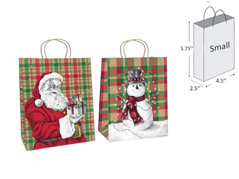 Paper T. Xmas TARTAN Kraft Gift Bag -Small, 2/s,w/Twisted Paper Handles