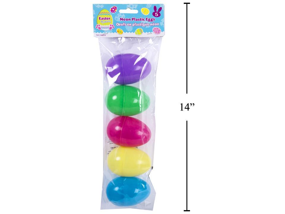 Easter 5pk Neon Plastic Eggs, 3.25" , 5asst. Cols., pbh