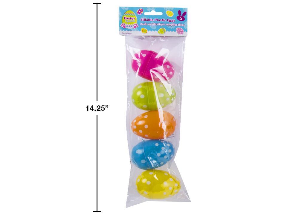Easter 5pk Plastic Polka Dot Eggs, 3.5", 5asst. Cols./Bag, pbh