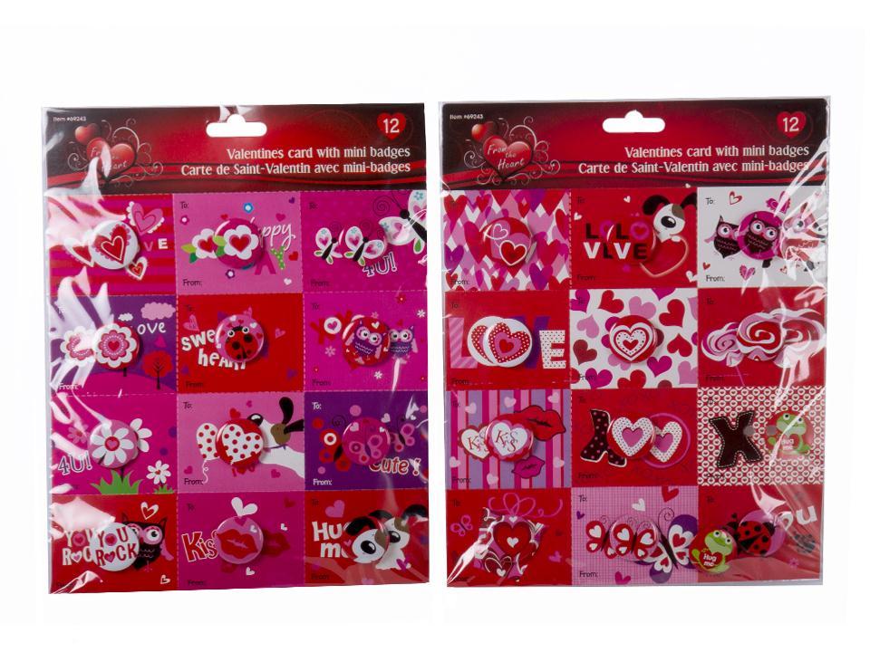 V'tines 12ct. Cards w/Mini Badges, tie on card