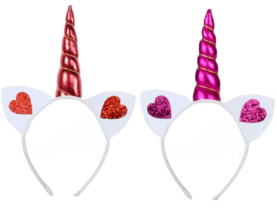 V'tines Unicorn w/Glitter Hearts Headband, 2/c, cht