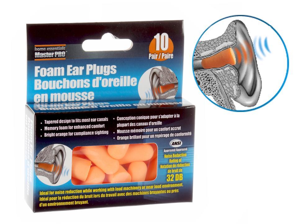 H.E.Master Pro 20-Piece Foam Ear Plug CBX in Orange, Measuring 1.3cm x 2.4cm.