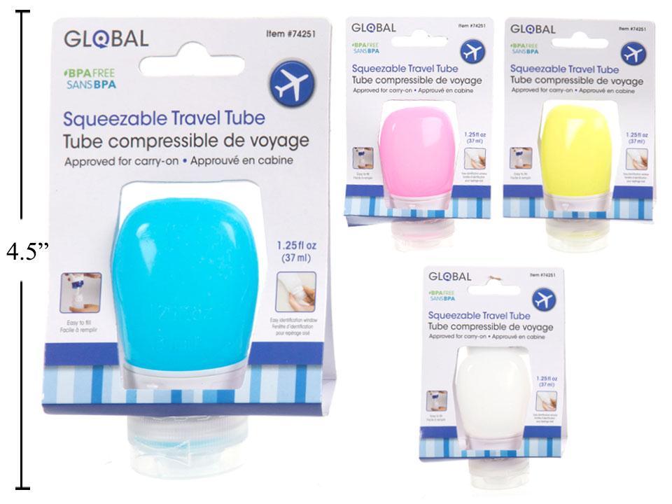 Global 37ml Squeezable Travel Tube in 4 Assorted Colours with Card Holder (HZ)